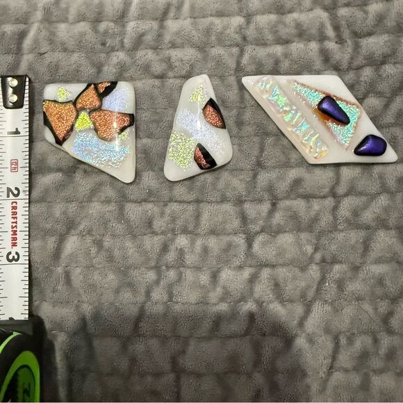 White Dichroic Art Glass Pieces – Iridescent Copper, Violet & Gold Accents - Picture 14 of 17